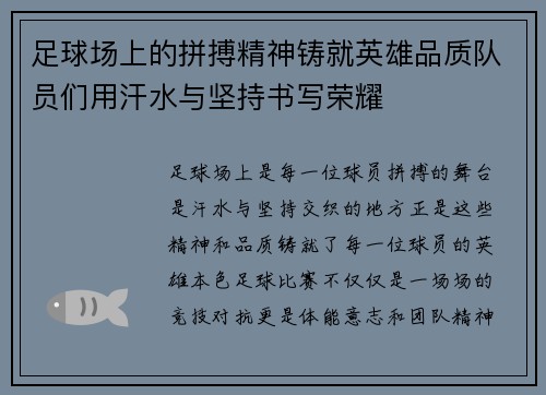足球场上的拼搏精神铸就英雄品质队员们用汗水与坚持书写荣耀